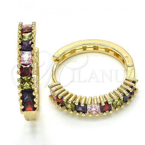 Oro Laminado Huggie Hoop, Gold Filled Style with Multicolor Cubic Zirconia, Polished, Golden Finish, 02.210.0105.1.25