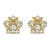 Oro Laminado Stud Earring, Gold Filled Style Crown Design, with White Cubic Zirconia, Polished, Golden Finish, 02.387.0027