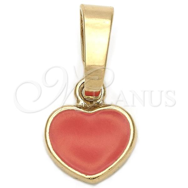 Oro Laminado Fancy Pendant, Gold Filled Style Heart Design, Orange Enamel Finish, Golden Finish, 05.163.0080