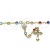 Oro Laminado Medium Rosary, Gold Filled Style Caridad del Cobre and Crucifix Design, with Multicolor Crystal, Polished, Golden Finish, 09.326.0003.18