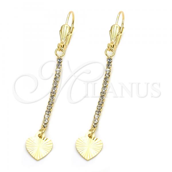 Oro Laminado Long Earring, Gold Filled Style Heart Design, with White Cubic Zirconia, Golden Finish, 5.074.008.1