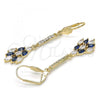 Oro Laminado Long Earring, Gold Filled Style with Sapphire Blue and White Cubic Zirconia, Polished, Golden Finish, 02.210.0192.2