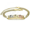 Oro Laminado Fancy Bracelet, Gold Filled Style Elephant Design, with Black Crystal, Polished, Tricolor, 03.380.0019.08