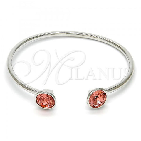 Rhodium Plated Individual Bangle, with Rose Peach Swarovski Crystals, Polished, Rhodium Finish, 07.239.0007.8 (03 MM Thickness, One size fits all)