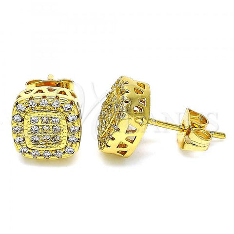 Oro Laminado Stud Earring, Gold Filled Style with White Cubic Zirconia, Polished, Golden Finish, 02.342.0027
