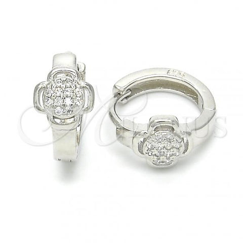 Sterling Silver Huggie Hoop, with White Micro Pave, Polished, Rhodium Finish, 02.175.0169.15