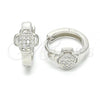 Sterling Silver Huggie Hoop, with White Micro Pave, Polished, Rhodium Finish, 02.175.0169.15