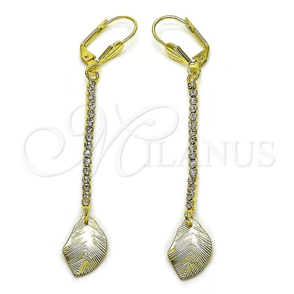 Oro Laminado Long Earring, Gold Filled Style Leaf Design, with  Cubic Zirconia, Golden Finish, 5.081.012