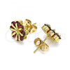 Oro Laminado Stud Earring, Gold Filled Style Flower Design, with Garnet Cubic Zirconia, Polished, Golden Finish, 02.346.0012