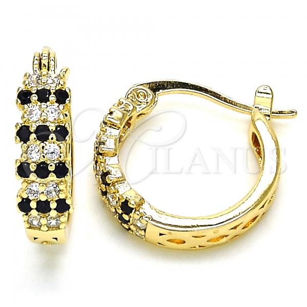 Oro Laminado Small Hoop, Gold Filled Style with Black and White Cubic Zirconia, Polished, Golden Finish, 02.210.0300.2.15