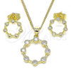 Oro Laminado Earring and Pendant Adult Set, Gold Filled Style with White Micro Pave, Polished, Golden Finish, 10.156.0338