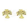 Oro Laminado Stud Earring, Gold Filled Style Teardrop Design, with Multicolor Micro Pave, Polished, Golden Finish, 02.156.0607