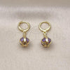 Oro Laminado Dangle Earring, Gold Filled Style Ball Design, with Amethyst Cubic Zirconia, Polished, Golden Finish, 02.357.0074.3