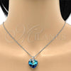 Rhodium Plated Pendant Necklace, Heart Design, with Bermuda Blue Swarovski Crystals and White Crystal, Polished, Rhodium Finish, 04.239.0007.16