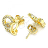 Oro Laminado Stud Earring, Gold Filled Style Butterfly Design, with White Micro Pave, Polished, Golden Finish, 02.94.0126