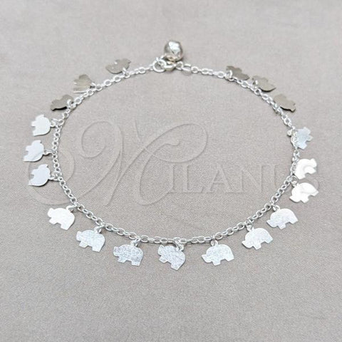 Sterling Silver Fancy Anklet, Elephant Design, Polished, Silver Finish, 03.409.0090.10