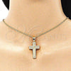 Oro Laminado Fancy Pendant, Gold Filled Style Cross Design, with White Micro Pave, Polished, Golden Finish, 05.342.0009