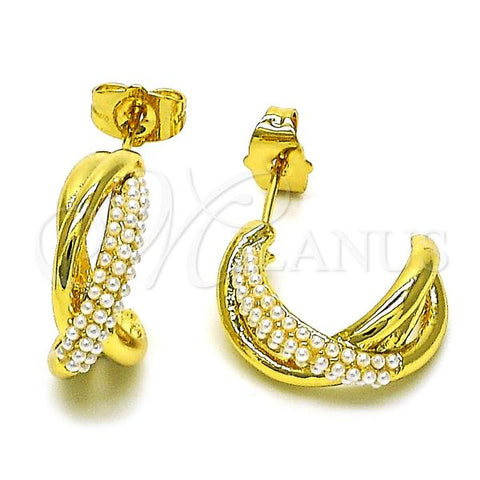 Oro Laminado Stud Earring, Gold Filled Style with Ivory Pearl, Polished, Golden Finish, 02.379.0072