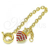 Oro Laminado Charm Bracelet, Gold Filled Style Heart and Crown Design, with Garnet and White Crystal, Polished, Golden Finish, 03.63.2211.1.08