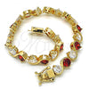 Oro Laminado Tennis Bracelet, Gold Filled Style with Garnet and White Cubic Zirconia, Polished, Golden Finish, 03.210.0068.1.08