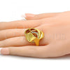 Oro Laminado Multi Stone Ring, Gold Filled Style with White Crystal, Polished, Golden Finish, 01.241.0010.07 (Size 7)