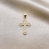 Oro Laminado Religious Pendant, Gold Filled Style Cross Design, with White Micro Pave, Polished, Golden Finish, 05.342.0094