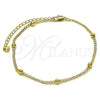 Oro Laminado Basic Anklet, Gold Filled Style Curb and Ball Design, Polished, Golden Finish, 04.213.0351.10
