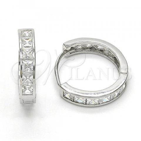 Sterling Silver Huggie Hoop, with White Cubic Zirconia, Polished, Rhodium Finish, 02.174.0054.20
