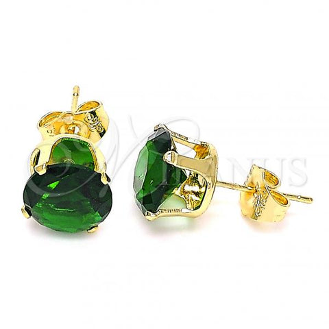 Oro Laminado Stud Earring, Gold Filled Style with Green Cubic Zirconia, Polished, Golden Finish, 5.128.021.5