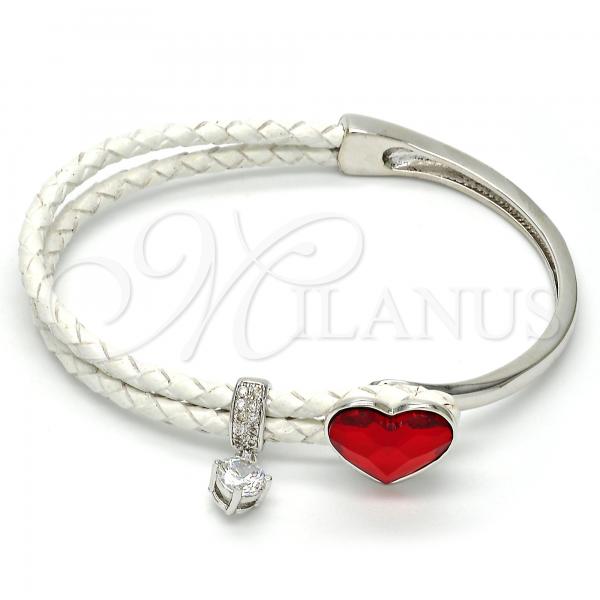 Rhodium Plated Individual Bangle, Heart Design, with Light Siam Swarovski Crystals and White Micro Pave, Polished, Rhodium Finish, 07.239.0008.7 (03 MM Thickness, One size fits all)
