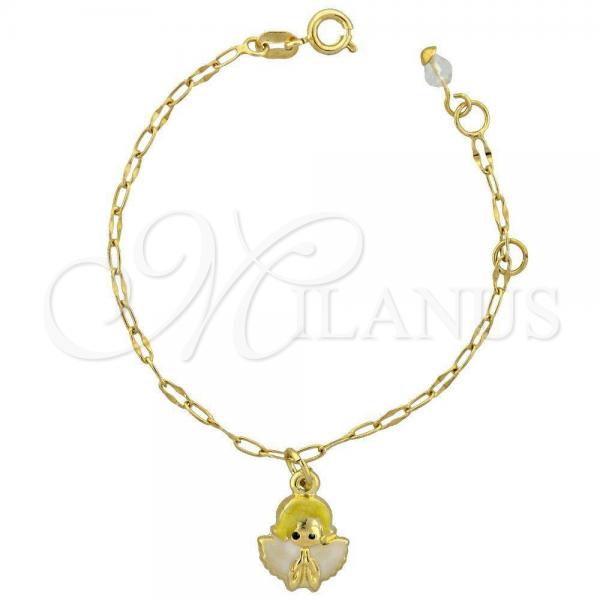 Oro Laminado Charm Bracelet, Gold Filled Style Angel Design, White Enamel Finish, Golden Finish, 03.16.0006