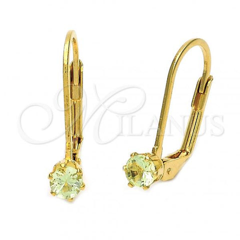 Oro Laminado Leverback Earring, Gold Filled Style with Dark Apple Green Cubic Zirconia, Polished, Golden Finish, 5.128.107.1