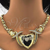 Oro Laminado Necklace and Bracelet, Gold Filled Style Heart and Hugs and Kisses Design, with White Cubic Zirconia, Diamond Cutting Finish, Golden Finish, 06.185.0014