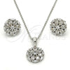 Sterling Silver Earring and Pendant Adult Set, Flower Design, with White Cubic Zirconia, Polished, Rhodium Finish, 10.175.0018