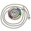 Rhodium Plated Pendant Necklace, Initials Design, with Multicolor Cubic Zirconia, Polished, Rhodium Finish, 04.210.0009.3.20