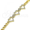 Oro Laminado Fancy Bracelet, Gold Filled Style Heart Design, with White Micro Pave, Polished, Golden Finish, 03.283.0032.08