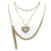 Stainless Steel Fancy Necklace, Heart and Rolo Design, with White Cubic Zirconia, Polished, Golden Finish, 04.437.0010.16