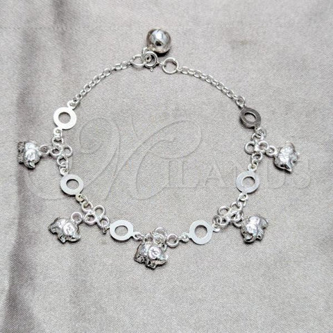 Sterling Silver Charm Bracelet, Elephant Design, Polished, Silver Finish, 03.409.0186.07