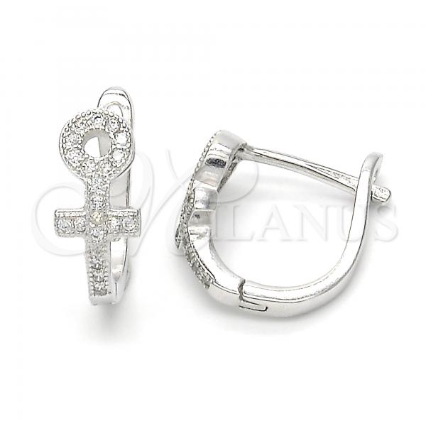 Sterling Silver Huggie Hoop, with White Micro Pave, Polished, Rhodium Finish, 02.175.0192.15