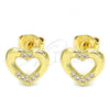 Oro Laminado Stud Earring, Gold Filled Style Heart Design, with White Micro Pave, Polished, Golden Finish, 02.156.0469