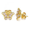 Oro Laminado Stud Earring, Gold Filled Style Butterfly Design, with Pink Cubic Zirconia, Polished, Golden Finish, 02.387.0012