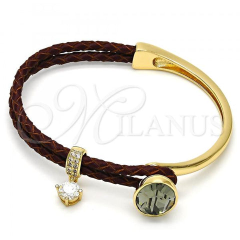 Oro Laminado Individual Bangle, Gold Filled Style with Black Diamond Swarovski Crystals and White Micro Pave, Polished, Golden Finish, 07.239.0004.10 (03 MM Thickness, One size fits all)