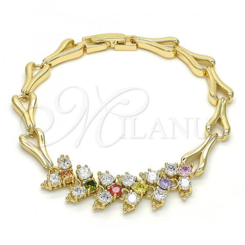 Oro Laminado Fancy Bracelet, Gold Filled Style with Multicolor Cubic Zirconia, Polished, Golden Finish, 03.210.0083.1.07