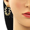 Oro Laminado Stud Earring, Gold Filled Style Leaf Design, with White Micro Pave, Polished, Golden Finish, 02.341.0128