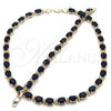 Oro Laminado Necklace and Bracelet, Gold Filled Style Heart Design, with Sapphire Blue and White Cubic Zirconia, Polished, Golden Finish, 06.284.0006.2