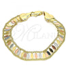 Oro Laminado Fancy Bracelet, Gold Filled Style Polished, Tricolor, 03.380.0079.08