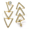 Oro Laminado Long Earring, Gold Filled Style with White Cubic Zirconia and White Crystal, Polished, Golden Finish, 02.268.0006