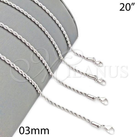 Rhodium Plated Basic Necklace, Rope Design, Polished, Rhodium Finish, 5.222.035.1.20