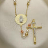 Oro Laminado Medium Rosary, Gold Filled Style Guadalupe and Crucifix Design, Matte Finish, Tricolor, 09.380.0021.28