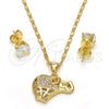 Oro Laminado Earring and Pendant Adult Set, Gold Filled Style Elephant Design, with White Micro Pave, Polished, Golden Finish, 10.233.0016